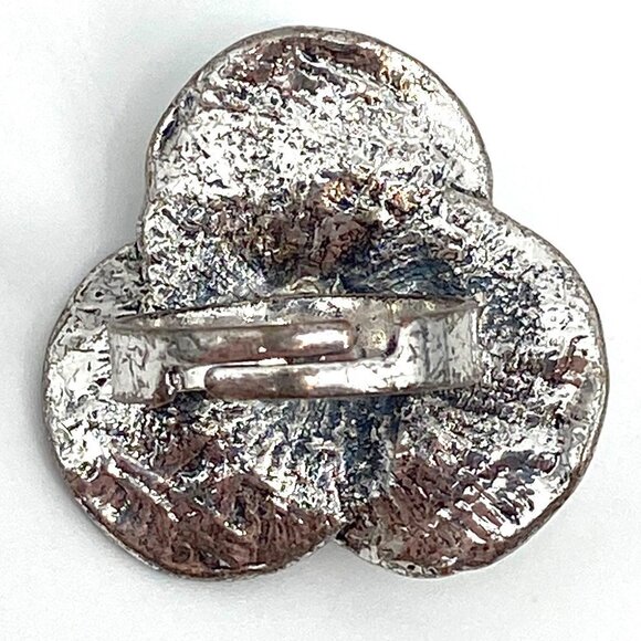 Silver Tone Metal Flower Rhinestone Bling Adjustable Ring Costume Jewelry 7.25 - Picture 4 of 6